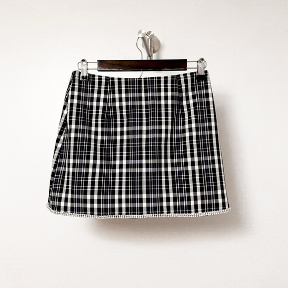 Forever 21 Plaid with Rhinestone Trimmed Hem Fitted Mini Skirt Purple Small - Picture 2 of 10
